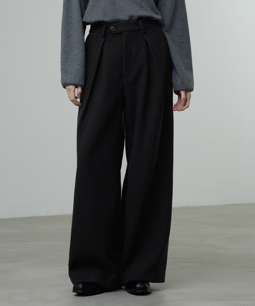 CALLNE】Knit Melton 1tuck Wide Straight Pants / ニットメルトン1