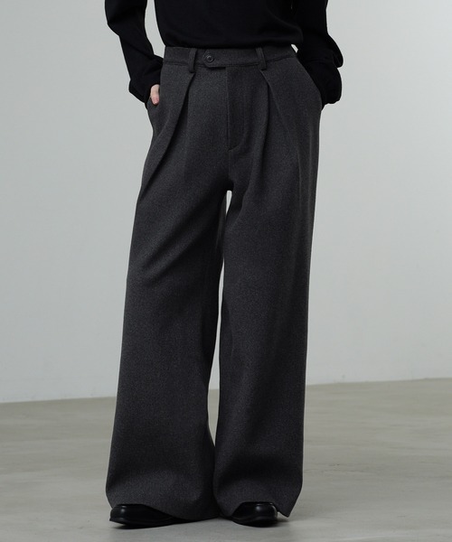 CALLNE】Knit Melton 1tuck Wide Straight Pants / ニットメルトン1