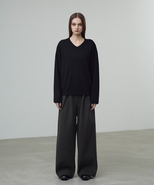 CALLNE(カルネ)の「【CALLNE】Knit Melton 1tuck Wide Straight Pants / ニットメルトン1タックワイドストレートパンツ(スラックス・メンズ・ブラック/チャコールグレー・L/M)」の19枚目の写真