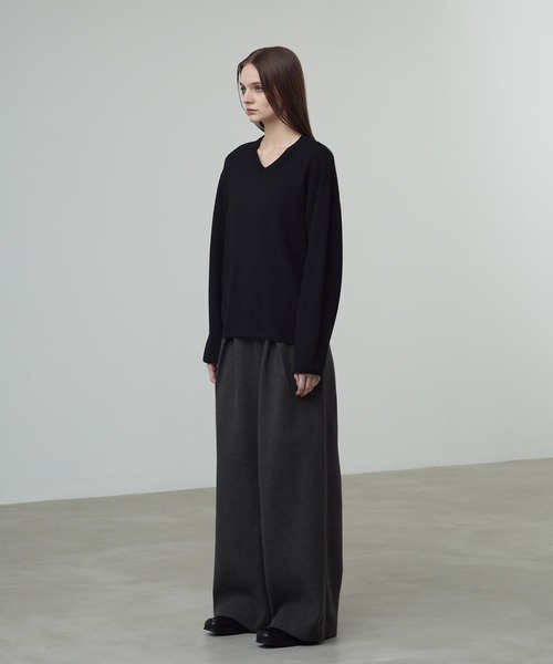 CALLNE(カルネ)の「【CALLNE】Knit Melton 1tuck Wide Straight Pants / ニットメルトン1タックワイドストレートパンツ(スラックス・メンズ・ブラック/チャコールグレー・L/M)」の20枚目の写真