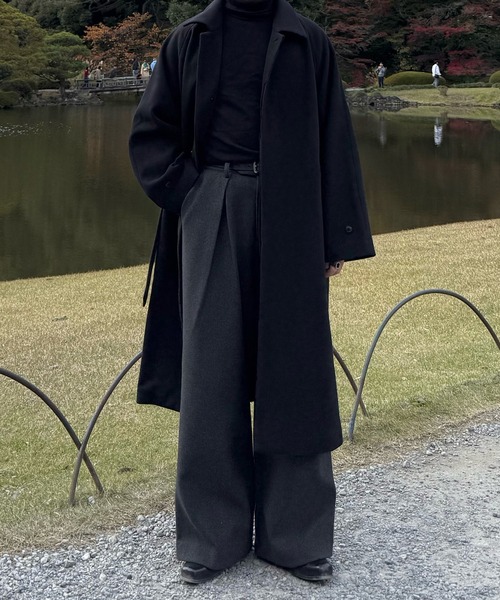 CALLNE(カルネ)の「【CALLNE】Knit Melton 1tuck Wide Straight Pants / ニットメルトン1タックワイドストレートパンツ(スラックス・メンズ・ブラック/チャコールグレー・L/M)」の4枚目の写真