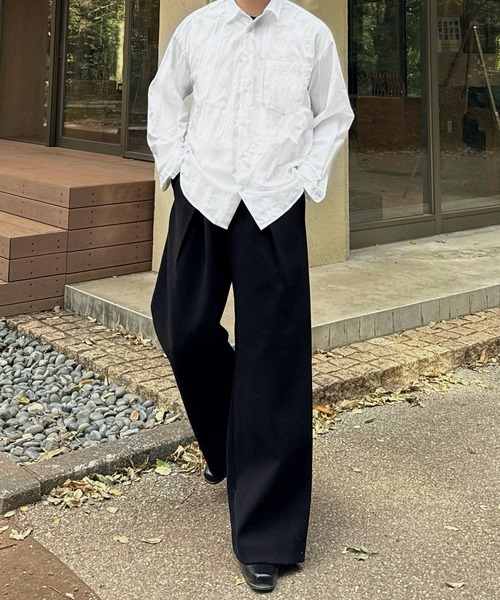 CALLNE(カルネ)の「【CALLNE】Knit Melton 1tuck Wide Straight Pants / ニットメルトン1タックワイドストレートパンツ(スラックス・メンズ・ブラック/チャコールグレー・L/M)」の6枚目の写真