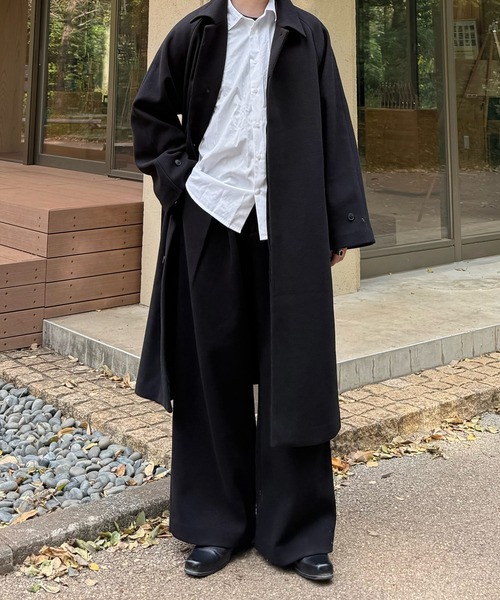 CALLNE(カルネ)の「【CALLNE】Knit Melton 1tuck Wide Straight Pants / ニットメルトン1タックワイドストレートパンツ(スラックス・メンズ・ブラック/チャコールグレー・L/M)」の7枚目の写真