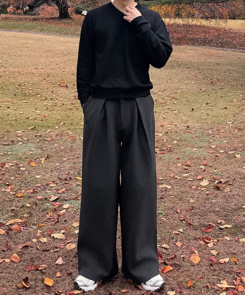 CALLNE(カルネ)の「【CALLNE】Knit Melton 1tuck Wide Straight Pants / ニットメルトン1タックワイドストレートパンツ(スラックス・メンズ・ブラック/チャコールグレー・L/M)」の8枚目の写真