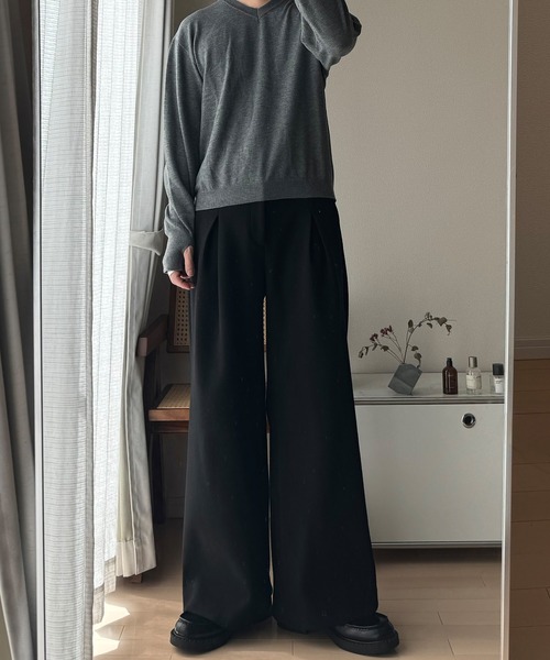 CALLNE(カルネ)の「【CALLNE】Knit Melton 1tuck Wide Straight Pants / ニットメルトン1タックワイドストレートパンツ(スラックス・メンズ・ブラック/チャコールグレー・L/M)」の13枚目の写真