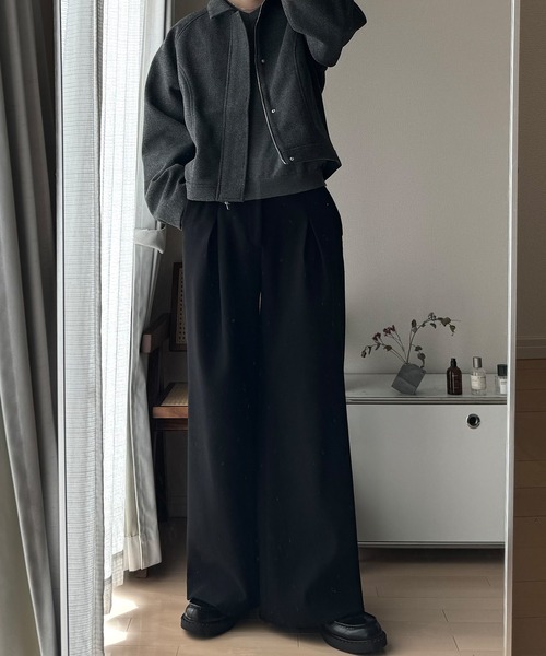 CALLNE(カルネ)の「【CALLNE】Knit Melton 1tuck Wide Straight Pants / ニットメルトン1タックワイドストレートパンツ(スラックス・メンズ・ブラック/チャコールグレー・L/M)」の14枚目の写真