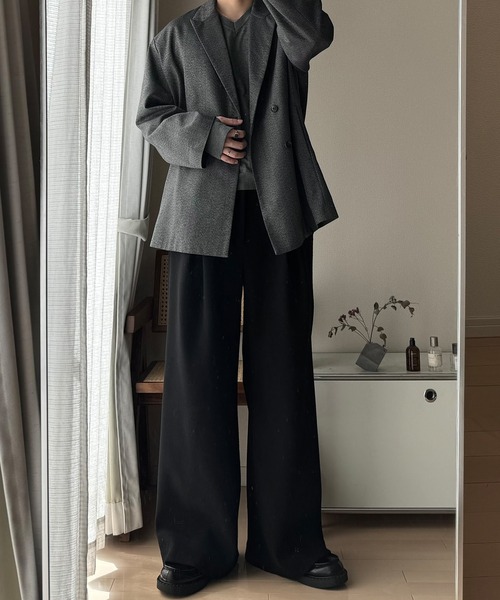 CALLNE(カルネ)の「【CALLNE】Knit Melton 1tuck Wide Straight Pants / ニットメルトン1タックワイドストレートパンツ(スラックス・メンズ・ブラック/チャコールグレー・L/M)」の15枚目の写真
