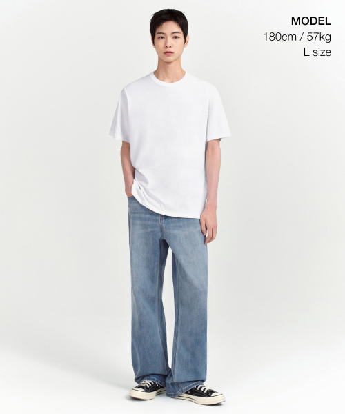 MUSINSA STANDARD（ムシンサスタンダード）の「[クールタンダード] ベーシッククルーネックTシャツ [ホワイト]（Tシャツ/カットソー・メンズ・その他・SMALL/MEDIUM/LARGE/X-LARGE/XX-LARGE/XXX-LARGE）」の2枚目の写真