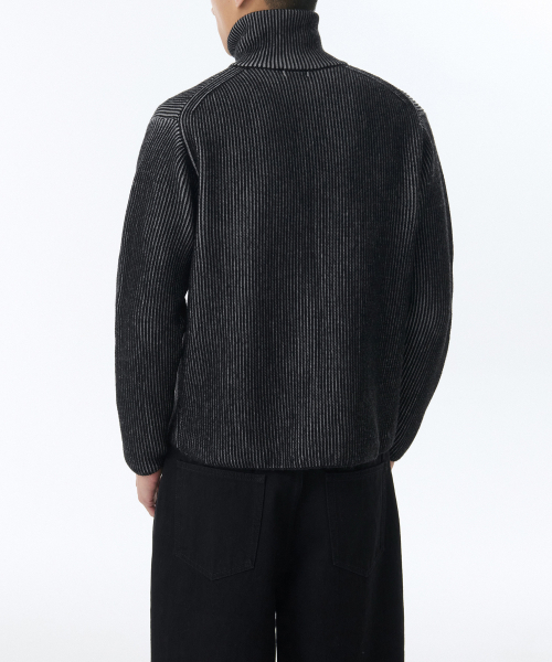 MUSINSA STANDARD（ムシンサスタンダード）の「ツートンリブニットジップアップ[ブラック/グレー]（ニット/セーター・メンズ・その他・SMALL/MEDIUM/LARGE/X-LARGE/XX-LARGE）」の2枚目の写真