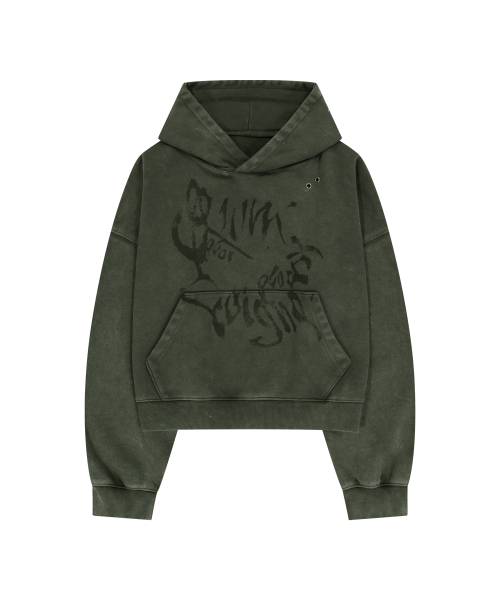SLOWACID（スローアシッド）の「スタッドウォッシュドワイドフードパーカー [カーキ]（パーカー・レディース・その他・SMALL/MEDIUM）」の2枚目の写真