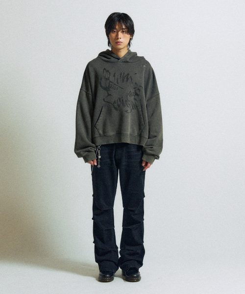 SLOWACID（スローアシッド）の「スタッドウォッシュドワイドフードパーカー [カーキ]（パーカー・レディース・その他・SMALL/MEDIUM）」の3枚目の写真