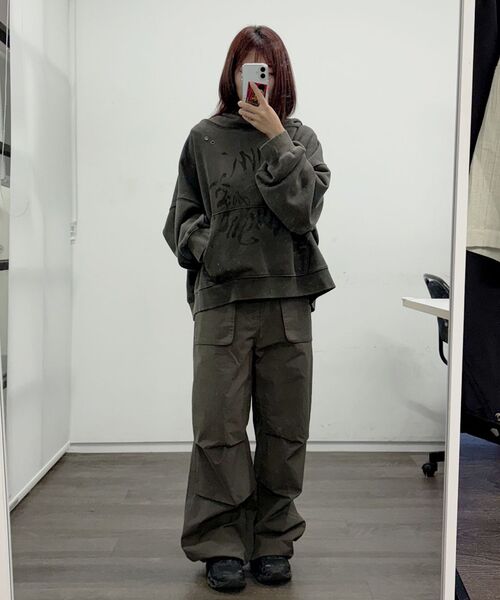 SLOWACID（スローアシッド）の「スタッドウォッシュドワイドフードパーカー [カーキ]（パーカー・レディース・その他・SMALL/MEDIUM）」の4枚目の写真