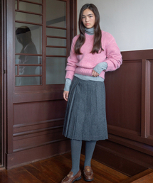 CHECK PLEATED MIDI SKIRT CHARCOAL