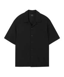 Breeze open collar half knit shirt black