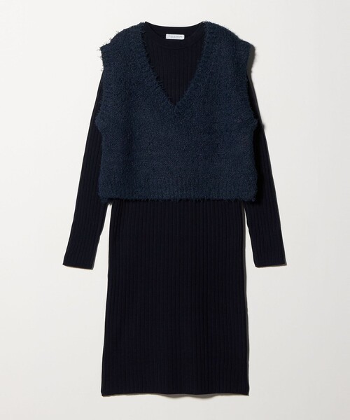 A DAY IN THE LIFE UNITED ARROWS(アデイインザライフユナイテッドアローズ)の「Vネックベスト+リブワンピース <A DAY IN THE LIFE>(ワンピース・レディース・ライトグレー/ネイビー/ベージュ/ブラック・FREE)」の1枚目の写真