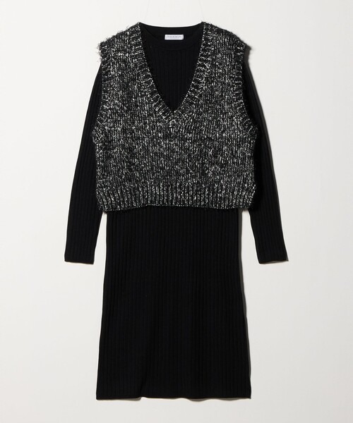 A DAY IN THE LIFE UNITED ARROWS(アデイインザライフユナイテッドアローズ)の「Vネックベスト+リブワンピース <A DAY IN THE LIFE>(ワンピース・レディース・ライトグレー/ネイビー/ベージュ/ブラック・FREE)」の2枚目の写真