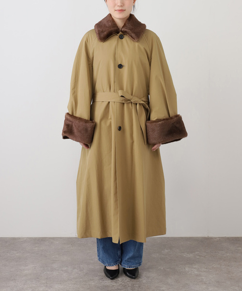 INSCRIRE アンスクリア Balmacaan Fur Liner コート I25AWCT94（ステン