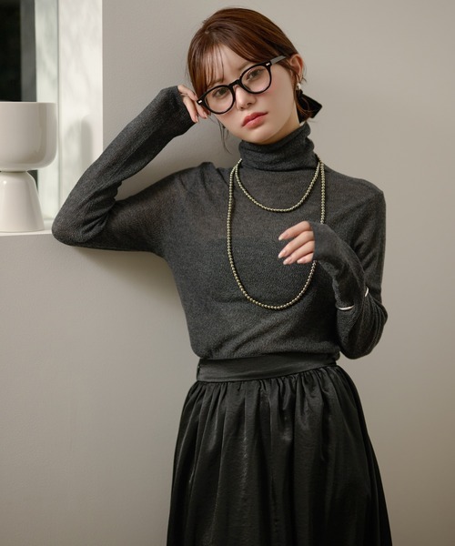 LAULEN(ローレン)の「semi sheer high neck tops /ウール混セミシアーハイネックトップス(その他トップス・レディース・チャコールグレー/アイボリー/ブラック・FREE)」の3枚目の写真