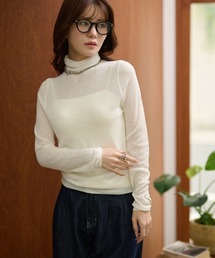 semi sheer high neck tops /ウール混セミシアーハイネックトップス