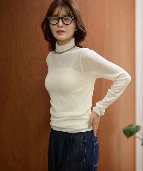 LAULEN(ローレン)の「semi sheer high neck tops /ウール混セミシアーハイネックトップス(その他トップス・レディース・チャコールグレー/アイボリー/ブラック・FREE)」の4枚目の写真