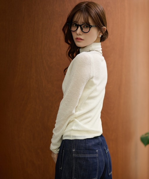 LAULEN(ローレン)の「semi sheer high neck tops /ウール混セミシアーハイネックトップス(その他トップス・レディース・チャコールグレー/アイボリー/ブラック・FREE)」の5枚目の写真