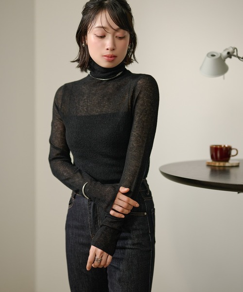 LAULEN(ローレン)の「semi sheer high neck tops /ウール混セミシアーハイネックトップス(その他トップス・レディース・チャコールグレー/アイボリー/ブラック・FREE)」の22枚目の写真