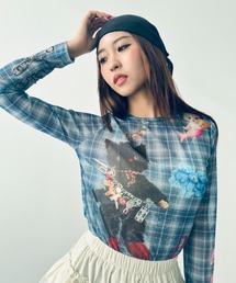 Y2K SYNAPSE FACTORY（ワイツーケー シナプスファクトリー）の「【cat】シアーロングTシャツ（Tシャツ/カットソー）」