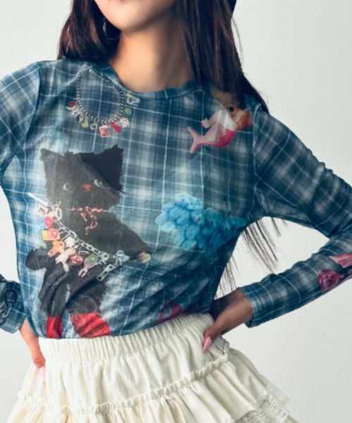 Y2K SYNAPSE FACTORY（ワイツーケー シナプスファクトリー）の「【cat】シアーロングTシャツ（Tシャツ/カットソー・レディース・ブルー・FREE）」の9枚目の写真