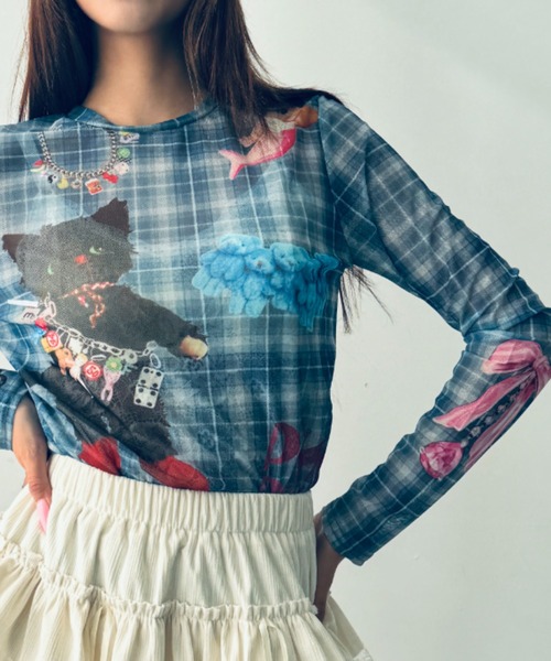 Y2K SYNAPSE FACTORY（ワイツーケー シナプスファクトリー）の「【cat】シアーロングTシャツ（Tシャツ/カットソー・レディース・ブルー・FREE）」の10枚目の写真