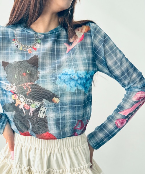 Y2K SYNAPSE FACTORY（ワイツーケー シナプスファクトリー）の「【cat】シアーロングTシャツ（Tシャツ/カットソー・レディース・ブルー・FREE）」の11枚目の写真