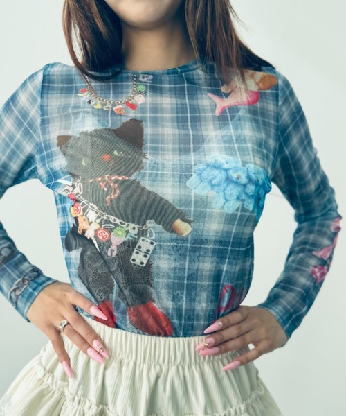 Y2K SYNAPSE FACTORY（ワイツーケー シナプスファクトリー）の「【cat】シアーロングTシャツ（Tシャツ/カットソー・レディース・ブルー・FREE）」の12枚目の写真