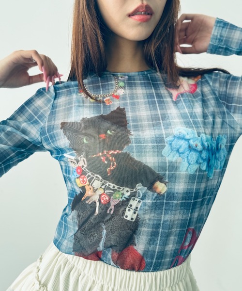 Y2K SYNAPSE FACTORY（ワイツーケー シナプスファクトリー）の「【cat】シアーロングTシャツ（Tシャツ/カットソー・レディース・ブルー・FREE）」の3枚目の写真