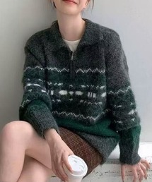 Achic（アシック）の「ハーフジップフェアアイルニットプルオーバー（ニット/セーター）」