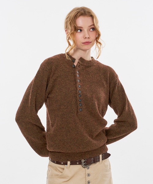 WISH FOR EVER(ウィッシュフォーエバー)の「HENRY BUTTON WOOL-BLEND MELANGE KNIT / ヘンリーボタンウールブレンドメランジニット(ニット/セーター・メンズ・ブラウン/グリーン/チャコールグレー・MEDIUM/SMALL/LARGE)」の4枚目の写真