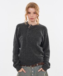 HENRY BUTTON WOOL-BLEND MELANGE KNIT / ヘンリーボタンウールブレンドメランジニット