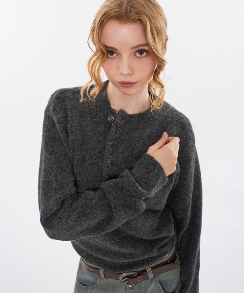WISH FOR EVER(ウィッシュフォーエバー)の「HENRY BUTTON WOOL-BLEND MELANGE KNIT / ヘンリーボタンウールブレンドメランジニット(ニット/セーター・メンズ・ブラウン/グリーン/チャコールグレー・MEDIUM/SMALL/LARGE)」の19枚目の写真