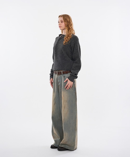 WISH FOR EVER(ウィッシュフォーエバー)の「HENRY BUTTON WOOL-BLEND MELANGE KNIT / ヘンリーボタンウールブレンドメランジニット(ニット/セーター・メンズ・ブラウン/グリーン/チャコールグレー・MEDIUM/SMALL/LARGE)」の6枚目の写真