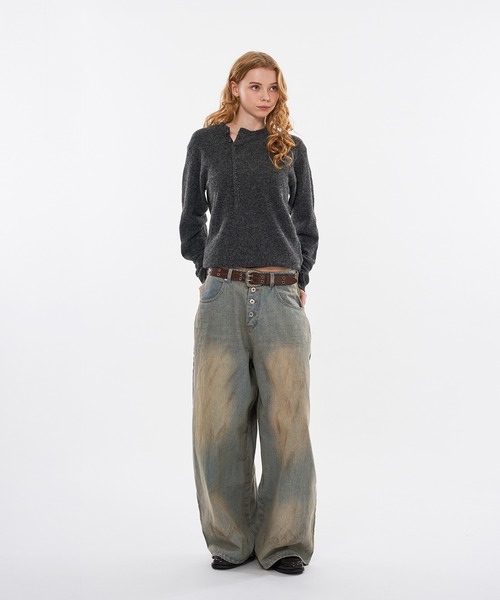 WISH FOR EVER(ウィッシュフォーエバー)の「HENRY BUTTON WOOL-BLEND MELANGE KNIT / ヘンリーボタンウールブレンドメランジニット(ニット/セーター・メンズ・ブラウン/グリーン/チャコールグレー・MEDIUM/SMALL/LARGE)」の10枚目の写真