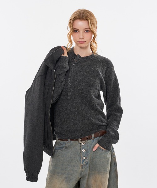 WISH FOR EVER(ウィッシュフォーエバー)の「HENRY BUTTON WOOL-BLEND MELANGE KNIT / ヘンリーボタンウールブレンドメランジニット(ニット/セーター・メンズ・ブラウン/グリーン/チャコールグレー・MEDIUM/SMALL/LARGE)」の14枚目の写真