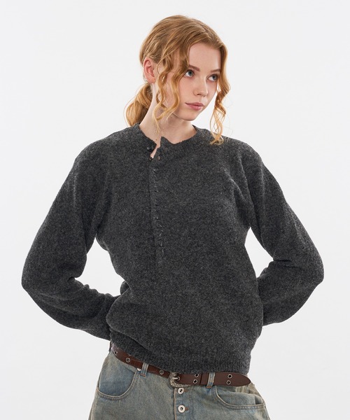WISH FOR EVER(ウィッシュフォーエバー)の「HENRY BUTTON WOOL-BLEND MELANGE KNIT / ヘンリーボタンウールブレンドメランジニット(ニット/セーター・メンズ・ブラウン/グリーン/チャコールグレー・MEDIUM/SMALL/LARGE)」の16枚目の写真