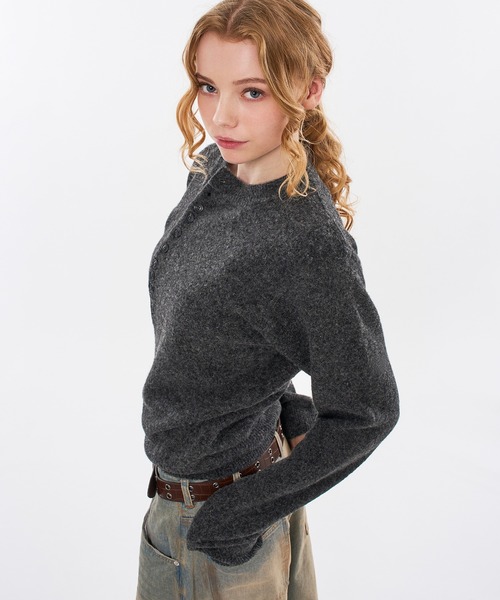 WISH FOR EVER(ウィッシュフォーエバー)の「HENRY BUTTON WOOL-BLEND MELANGE KNIT / ヘンリーボタンウールブレンドメランジニット(ニット/セーター・メンズ・ブラウン/グリーン/チャコールグレー・MEDIUM/SMALL/LARGE)」の17枚目の写真