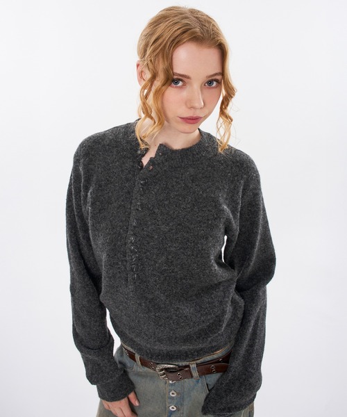 WISH FOR EVER(ウィッシュフォーエバー)の「HENRY BUTTON WOOL-BLEND MELANGE KNIT / ヘンリーボタンウールブレンドメランジニット(ニット/セーター・メンズ・ブラウン/グリーン/チャコールグレー・MEDIUM/SMALL/LARGE)」の18枚目の写真