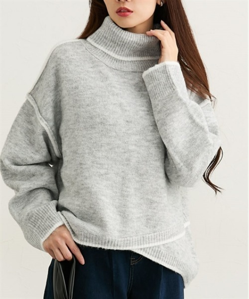 ふわふわアルパカタッチ配色リンキングニット（ニット/セーター