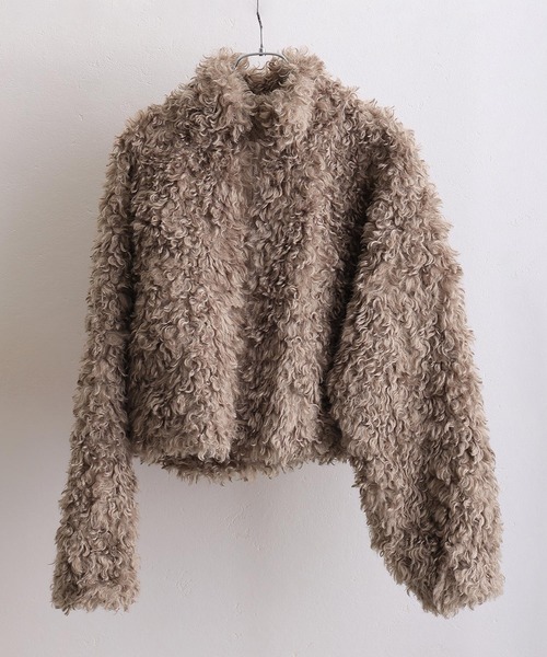 ElegChic（エレグシック）の「カルガンラム風 フェイクファー ジャケット（モッズコート・レディース・キャメル・M/L）」の6枚目の写真
