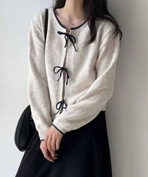 STAY MOTION | 【WEB限定】配色フロントリボンニットカーディガン［韓国ファッション ガーリー］≪新作≫(カーディガン/ボレロ)