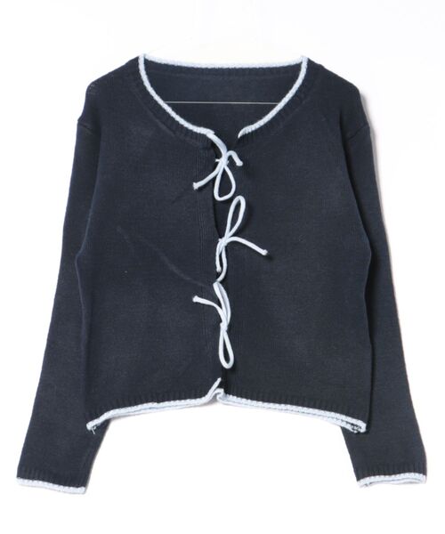 STAY MOTION（ステイモーション）の「【WEB限定】配色フロントリボンニットカーディガン［韓国ファッション ガーリー］≪新作≫（カーディガン/ボレロ・レディース・アイボリー/グレー/ネイビー・F）」の14枚目の写真