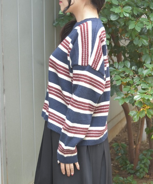 axes femme（アクシーズファム）の「ボーダーニット（ニット/セーター・レディース・ブラック/ネイビー・FREE）」の4枚目の写真