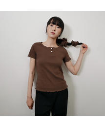 D. ベーシック ポインテル ウェーブ ボタン T シャツ - 4 色