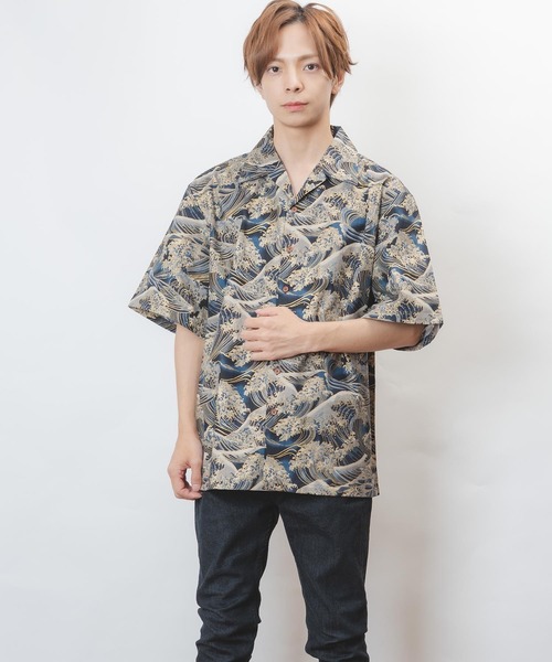 garsonwave(ギャルソンウェーブ)の「ぎゃるそんうぇいぶ 日本製 和柄 開襟 半袖 シャツ(GW)(シャツ/ブラウス・メンズ・N/M/H/G/B/A/P/O・L/M)」の1枚目の写真
