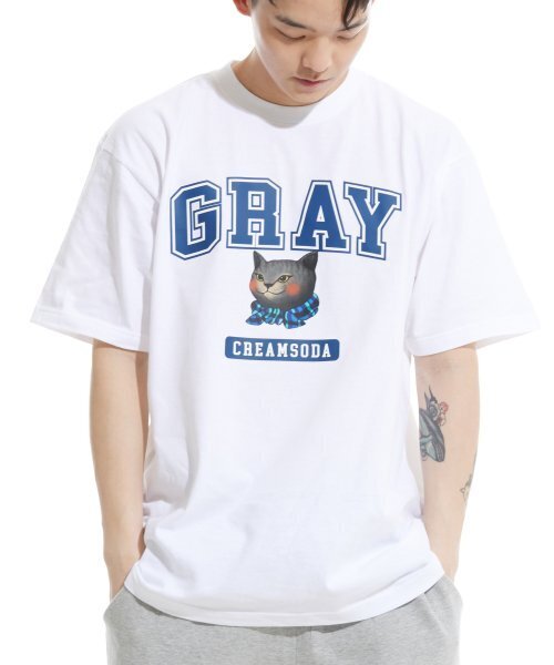 CREAM SODA LAB(クリームソーダラボ)の「グレー ロゴ 半袖Tシャツ ホワイト ブルー(Tシャツ/カットソー・メンズ・その他・LARGE/MEDIUM/X-LARGE/XX-LARGE)」の1枚目の写真